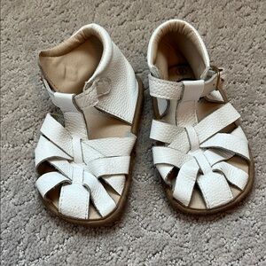 Kids White Leather Fisherman Sandals